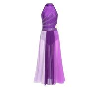Women's Liturgical Praise Dance Dress Mesh Leotard Color Block Contemporary Modern Competition Costume