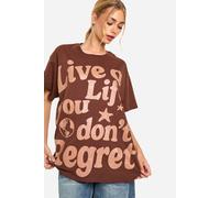 Womens Live A Life Graphic Oversized T-Shirt - Brown - S, Brown