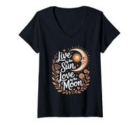 Womens Live by The Sun Love by The Moon Mystical Celestial Boho V-Neck T-Shirt