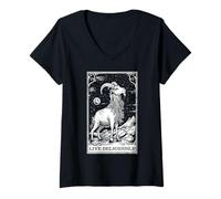 Womens Live Deliciously Tarot Card Shirt Wiccan Goat Pagan Occult V-Neck T-Shirt