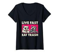 Womens Live-Fast Eat Trash Driving Car Raccoon Living The Life V-Neck T-Shirt