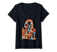 Womens Live Laugh Heavy Metal Rainbow Shirt For Metalhead's V-Neck T-Shirt