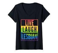 Womens Live Laugh Lesbian Funny Pride V-Neck T-Shirt