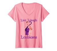 Womens Live Laugh Lesbians Cat Couple Love is Love LGBT Parade V-Neck T-Shirt