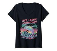 Womens Live Laugh Lobotomy Dolphin Funny Meme Vintage V-Neck T-Shirt