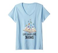 Womens Live Laugh & Love Books Reading Butterfly Book Lover Bookish V-Neck T-Shirt