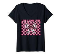 Womens Live Laugh Lurk Mothman Cryptozoology Cryptid Girl Mom V-Neck T-Shirt