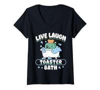 Womens Live Laugh Toaster Bath Dark Humor Mood V-Neck T-Shirt
