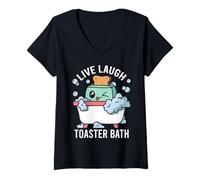 Womens Live Laugh Toaster Bath Dark Humor Mood V-Neck T-Shirt