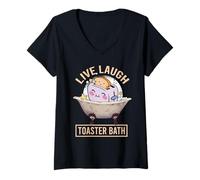 Womens Live Laugh Toaster Bath Dark Humor Mood V-Neck T-Shirt