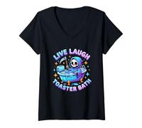 Women's Live, Laugh, Toaster Bath - Fun Saying Novelty Skeleton Meme V-Neck T-Shirt