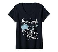 Womens Live Laugh Toaster Bath Inspirational Funny Life Joke V-Neck T-Shirt