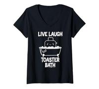 Womens Live Laugh Toaster Bath Meme Cute Toaster Kawaii Bread V-Neck T-Shirt