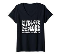 Women's Live Love Explore Colorado Springs CO Retro Style Design V-Neck T-Shirt