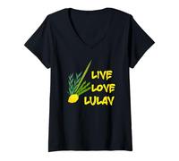 Womens Live Love Lulav Etrog Happy Sukkot Jewish Sukkah Apple Honey V-Neck T-Shirt