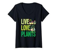 Womens Live Love Plants Plant Lover Tee Monstera Succulent V-Neck T-Shirt