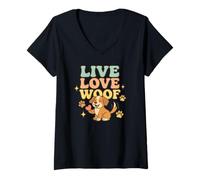 Womens Live Love Woof - Cute Dog Doggy V-Neck T-Shirt