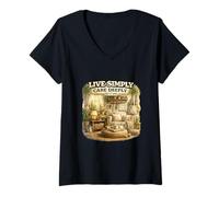 Women's Live Simply Care Deeply Mindful Lifestyle Design V-Neck T-Shirt