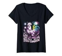 Women's Live Today Like You're Getting Fried Tomorrow Funny Chicken V-Neck T-Shirt