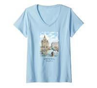 Women's Liverpool England Waterfront Liver Bird Watercolor V-Neck T-Shirt