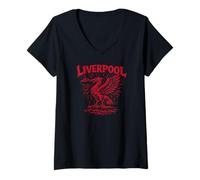 Women's Liverpool England Zine Ink Liver Bird Red Print V-Neck T-Shirt