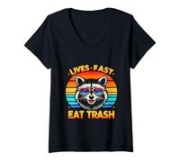 Womens Lives Fast Eat Trash Raccoons Racoon Raccoon Lover V-Neck T-Shirt