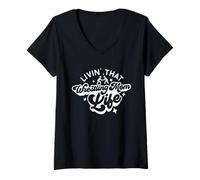 Womens Livin That Wrestling Mom Life Proud Sports Fan V-Neck T-Shirt
