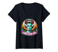 Women's Living Dead Girl Goth Bride Halloween Horror Fan Graphic V-Neck T-Shirt