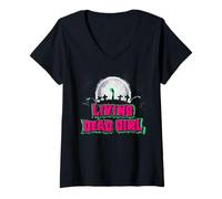 Womens Living Dead Girl Zombie Women Black Horror Halloween V-Neck T-Shirt