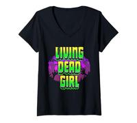 Womens Living Dead Girl Zombie Women Black Horror Halloween V-Neck T-Shirt