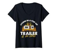 Womens Living in A Pop-Up Trailer is in Tents Mobile Home Camper V-Neck T-Shirt