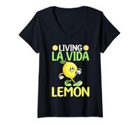 Womens Living La Vida Lemon Cute Walking Citrus V-Neck T-Shirt