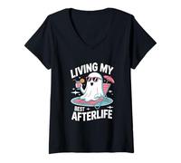 Womens Living My Best Afterlife Halloween V-Neck T-Shirt
