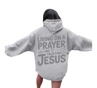 Women's Living On A Prayer Preppy Hoodies Workou Trendy Jesus Hooded Pullover Hoodies Anime 2025 Graphic Christian Crewneck Casual with Hood Long Sleeve Sweaters Comfort Goth Grey