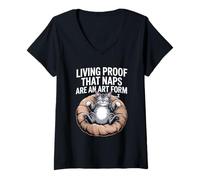 Womens Living Proof That Naps Are An Art Form Cat Lover Feline Pet V-Neck T-Shirt