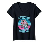 Womens Living That Bendy Life - EDS Awareness Zebra Design V-Neck T-Shirt