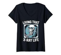 Womens Living That X-Ray Life Funny Skeleton Radiology Humor V-Neck T-Shirt