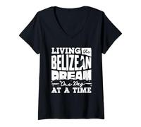 Women's Living The Belizean Dream One Day At A Time Belizean Flag V-Neck T-Shirt