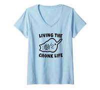 Womens Living the Chonk Life Funny Fat Cat V-Neck T-Shirt