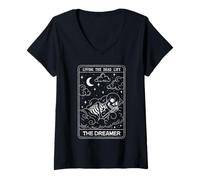 Womens Living The Dead Life The Dreamer Skeleton Tarot Halloween V-Neck T-Shirt