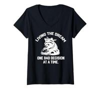 Womens living the dream one bad decision at a time Baker racoon V-Neck T-Shirt