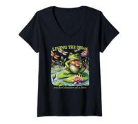 Womens Living The Dream One Bad Decision at a Time Fun Violin Frog V-Neck T-Shirt