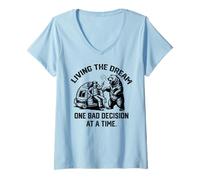 Womens living the dream one bad decision at a time funny camping V-Neck T-Shirt
