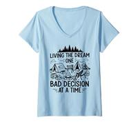 Womens living the dream one bad decision at a time funny camping V-Neck T-Shirt