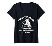 Womens living the dream one bad decision at a time funny duck V-Neck T-Shirt
