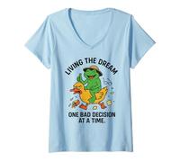 Womens living the dream one bad decision at a time funny frog V-Neck T-Shirt