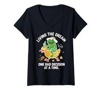 Womens living the dream one bad decision at a time funny frog V-Neck T-Shirt
