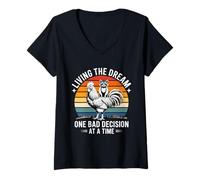 Womens Living The Dream One Bad Decision at a Time Funny Raccoon V-Neck T-Shirt