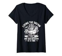 Womens Living The Dream One Bad Decision at a Time Funny Raccoon V-Neck T-Shirt
