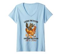 Womens Living The Dream One Bad Decision At a Time Raccoon Cowboy V-Neck T-Shirt